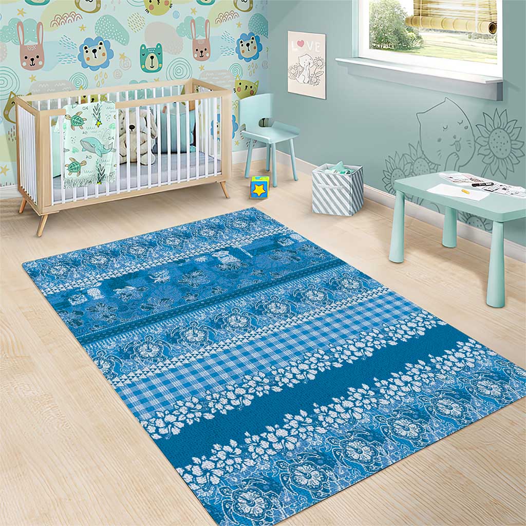Hawaiian Hibiscus Honu Area Rug Blue Mele Kalikimaka Palaka Spirit - Polynesian Pride