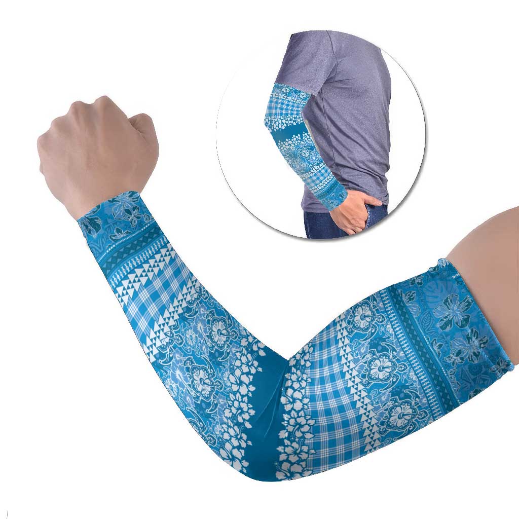 Hawaiian Hibiscus Honu Arm Sleeves Blue Mele Kalikimaka Palaka Spirit - Polynesian Pride
