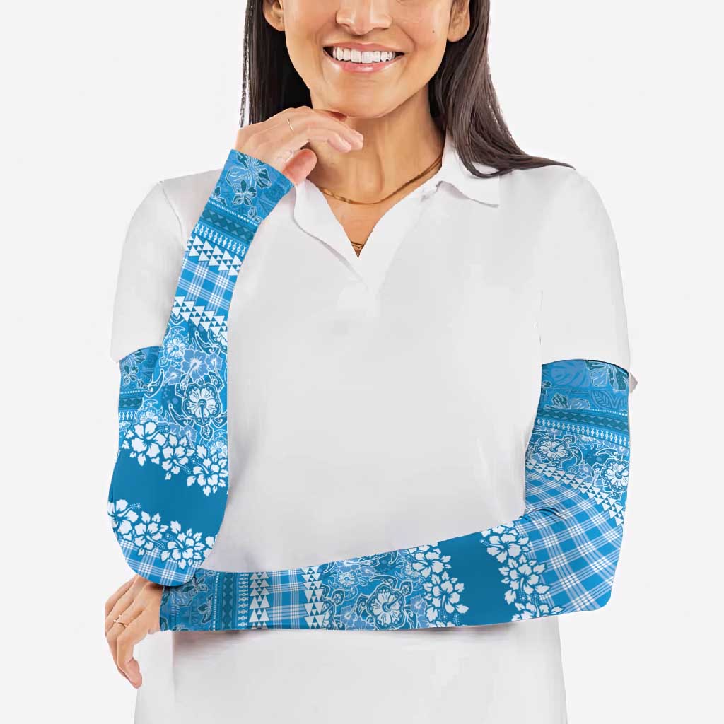 Hawaiian Hibiscus Honu Arm Sleeves Blue Mele Kalikimaka Palaka Spirit - Polynesian Pride