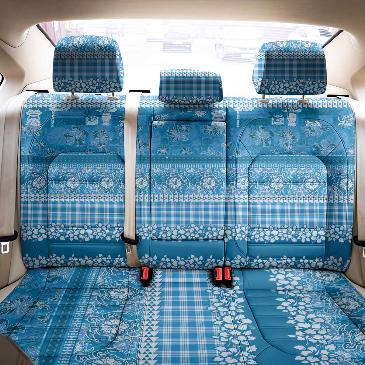 Hawaiian Hibiscus Honu Back Car Seat Cover Blue Mele Kalikimaka Palaka Spirit LT9 - Polynesian Pride