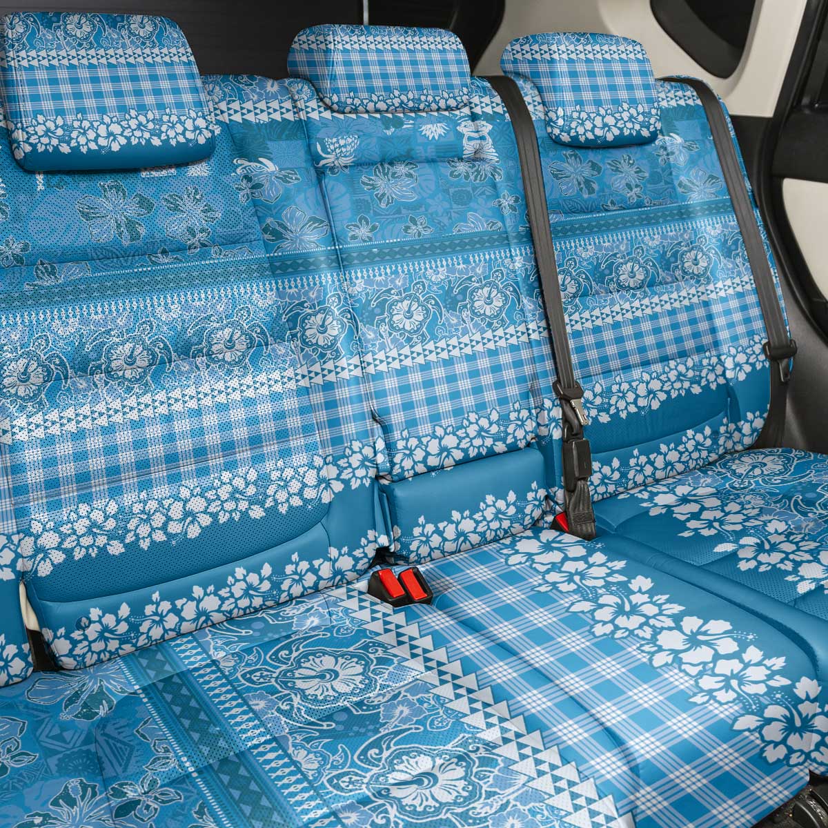 Hawaiian Hibiscus Honu Back Car Seat Cover Blue Mele Kalikimaka Palaka Spirit LT9 - Polynesian Pride