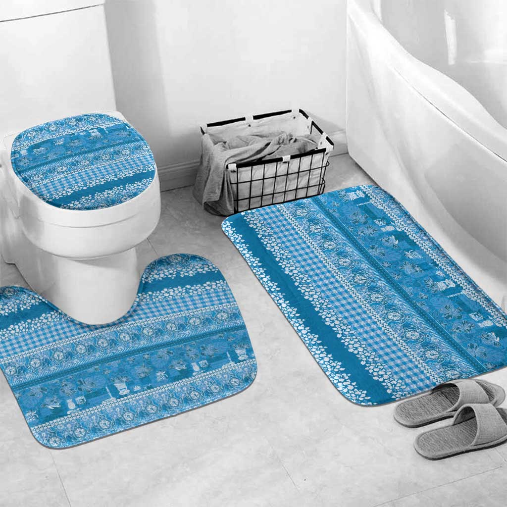 Hawaiian Hibiscus Honu Bathroom Set Blue Mele Kalikimaka Palaka Spirit - Polynesian Pride