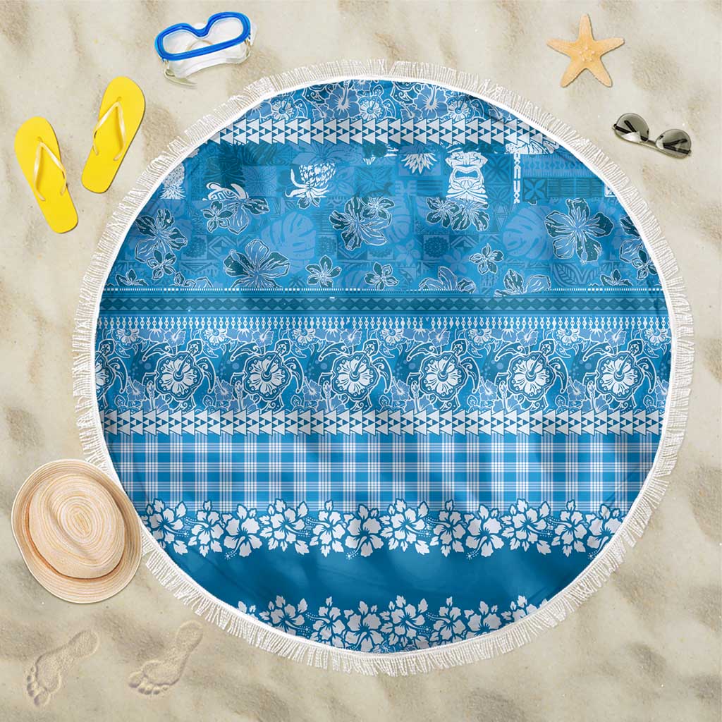 Hawaiian Hibiscus Honu Beach Blanket Blue Mele Kalikimaka Palaka Spirit - Polynesian Pride