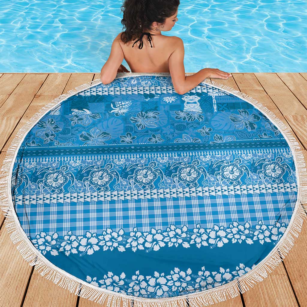 Hawaiian Hibiscus Honu Beach Blanket Blue Mele Kalikimaka Palaka Spirit - Polynesian Pride