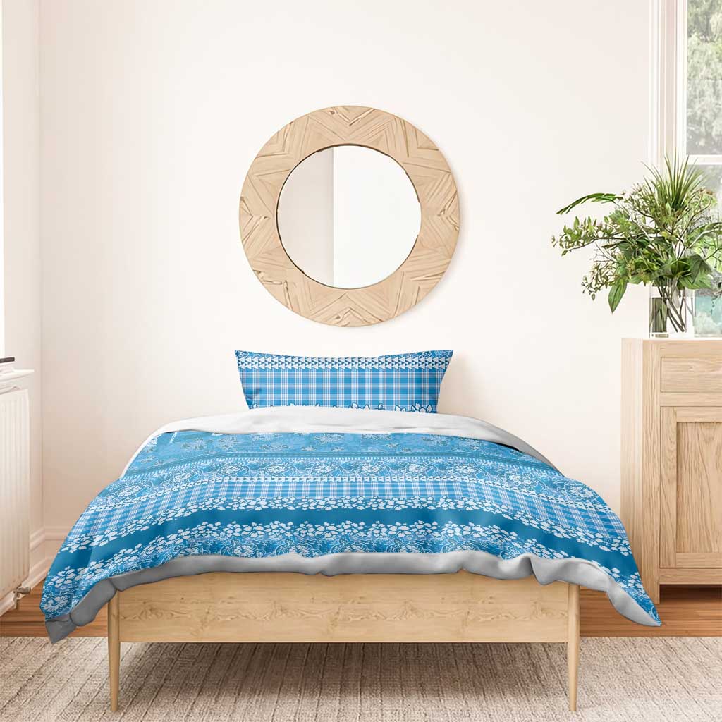 Hawaiian Hibiscus Honu Bedding Set Blue Mele Kalikimaka Palaka Spirit - Polynesian Pride