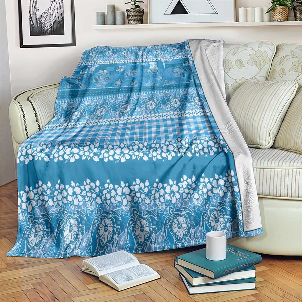 Hawaiian Hibiscus Honu Blanket Blue Mele Kalikimaka Palaka Spirit - Polynesian Pride