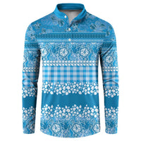 Hawaiian Hibiscus Honu Button Sweatshirt Blue Mele Kalikimaka Palaka Spirit LT9 Blue - Polynesian Pride