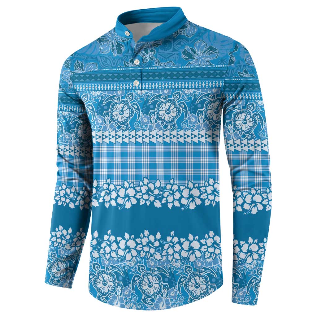 Hawaiian Hibiscus Honu Button Sweatshirt Blue Mele Kalikimaka Palaka Spirit LT9 - Polynesian Pride