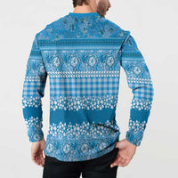 Hawaiian Hibiscus Honu Button Sweatshirt Blue Mele Kalikimaka Palaka Spirit LT9 - Polynesian Pride
