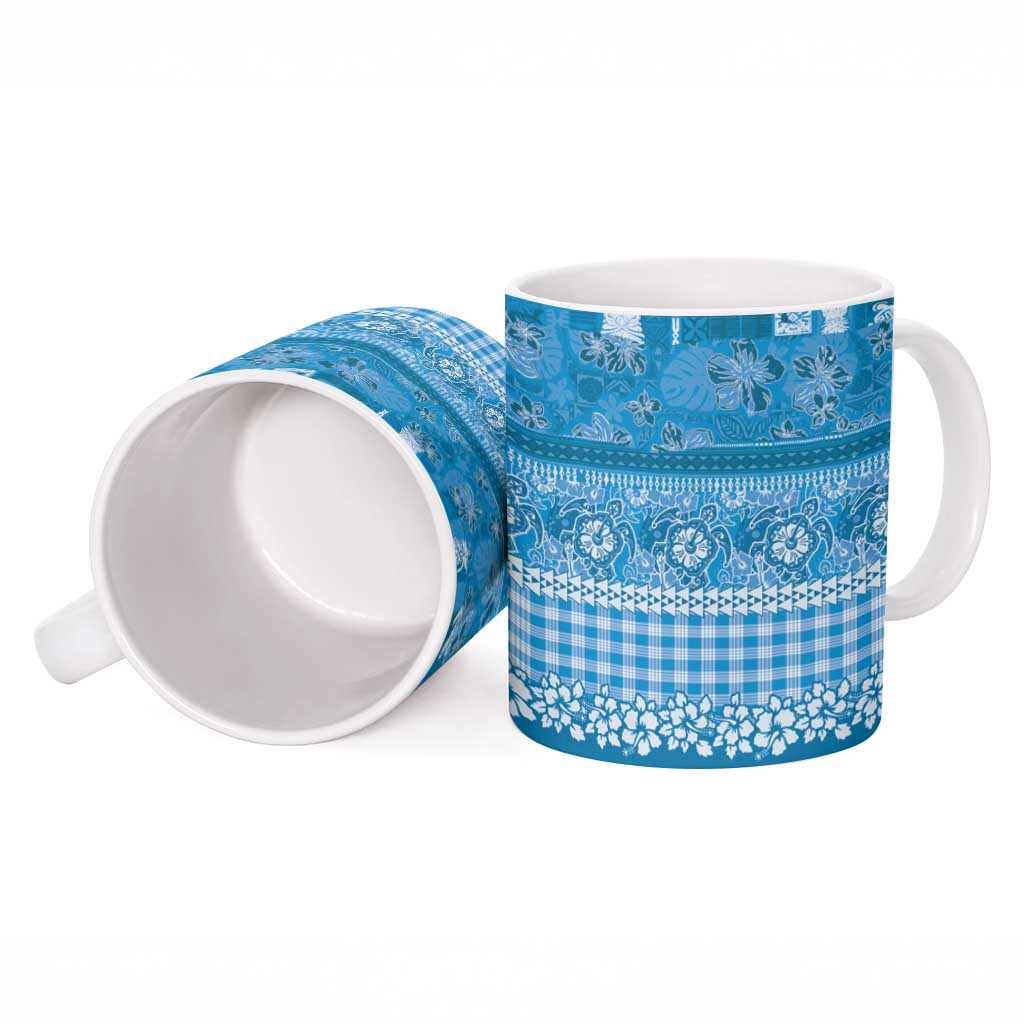 Hawaiian Hibiscus Honu Ceramic Mug Blue Mele Kalikimaka Palaka Spirit - Polynesian Pride