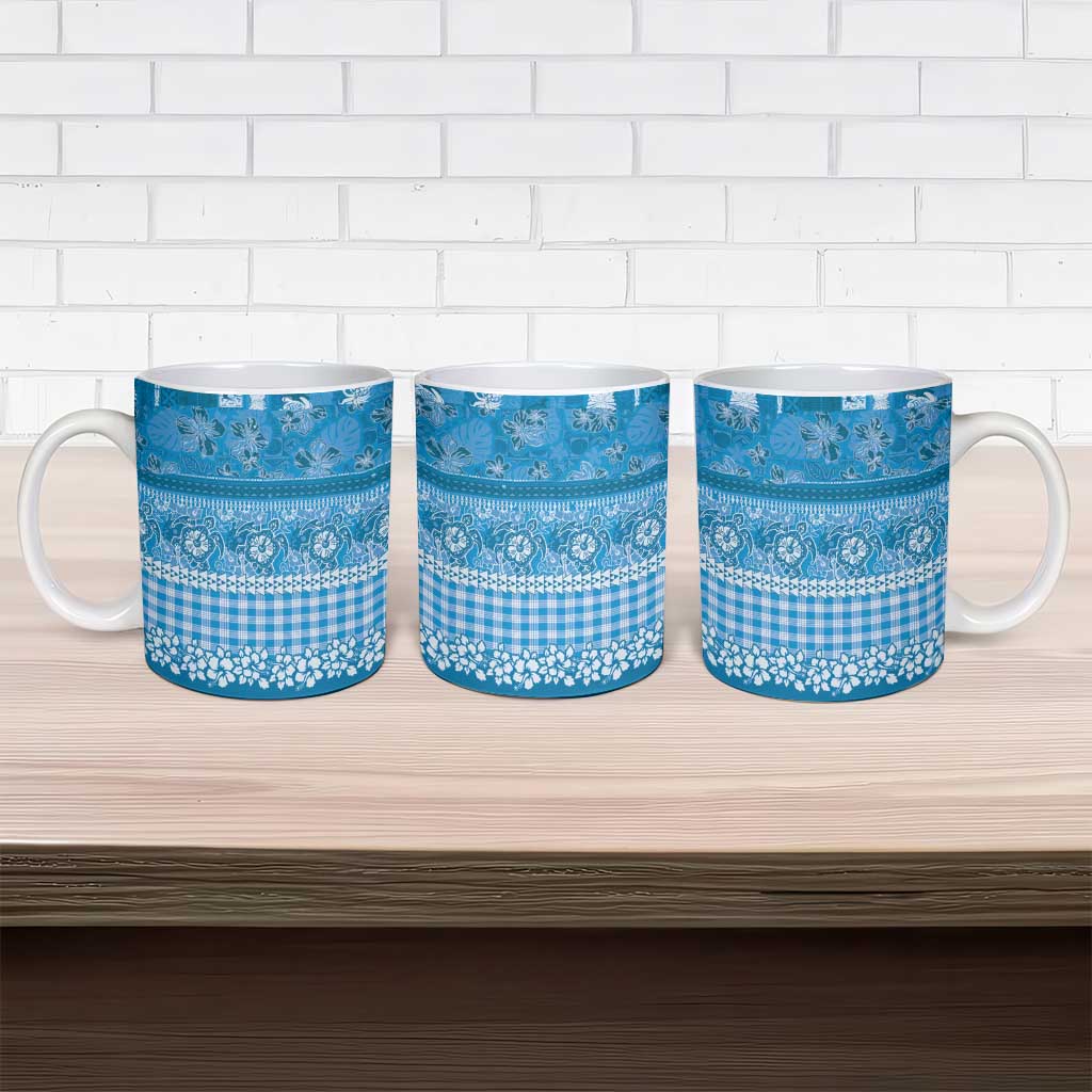 Hawaiian Hibiscus Honu Ceramic Mug Blue Mele Kalikimaka Palaka Spirit - Polynesian Pride