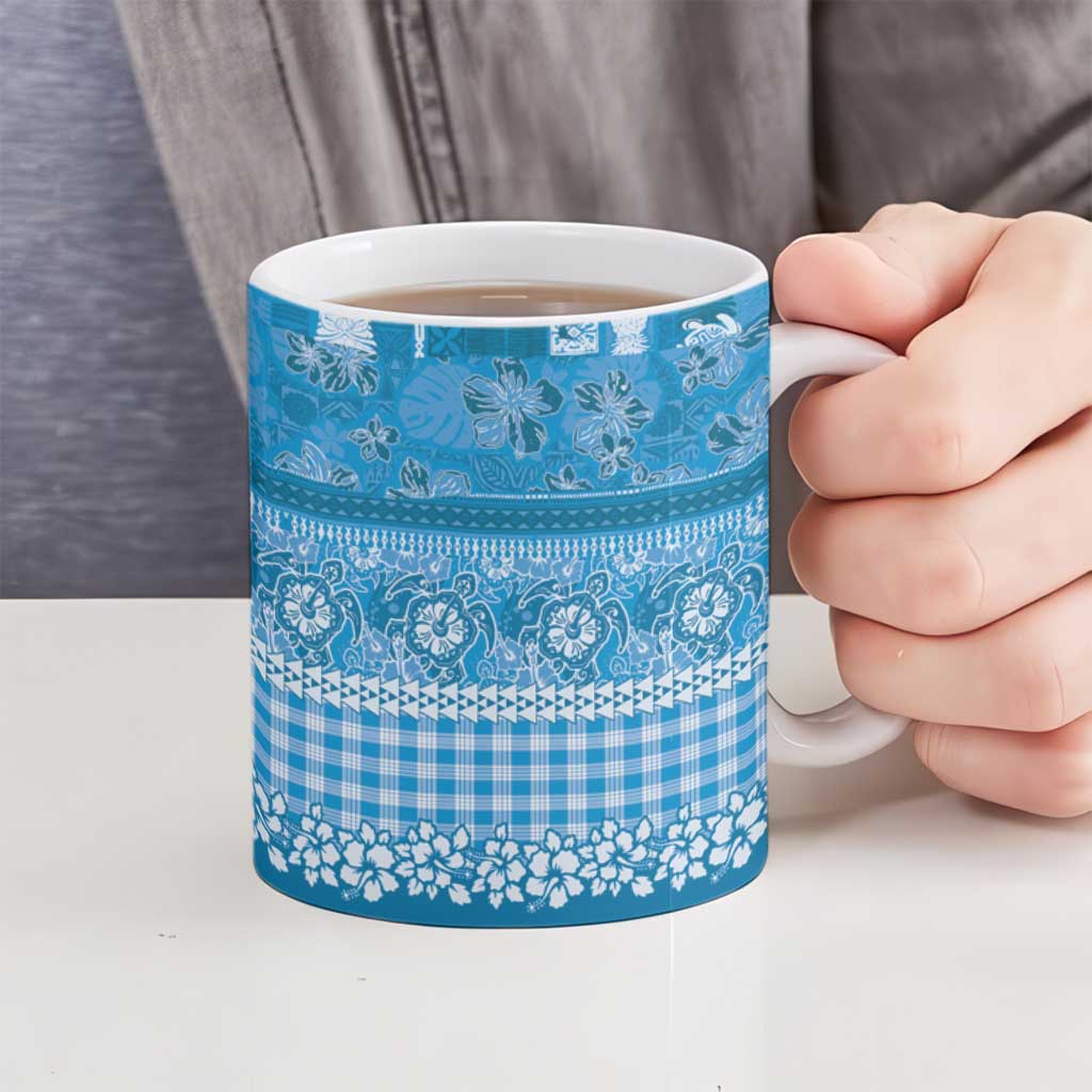 Hawaiian Hibiscus Honu Ceramic Mug Blue Mele Kalikimaka Palaka Spirit - Polynesian Pride