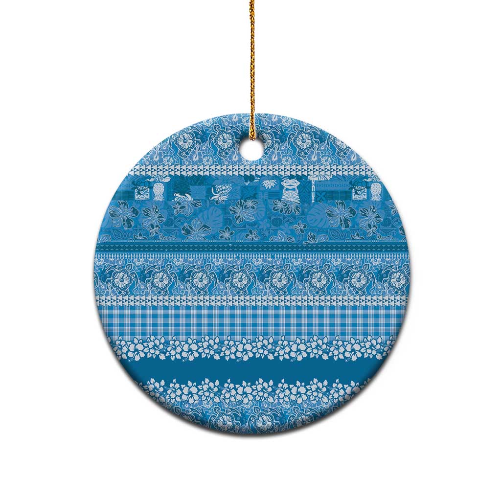 Hawaiian Hibiscus Honu Ceramic Ornament Blue Mele Kalikimaka Palaka Spirit LT9 - Polynesian Pride