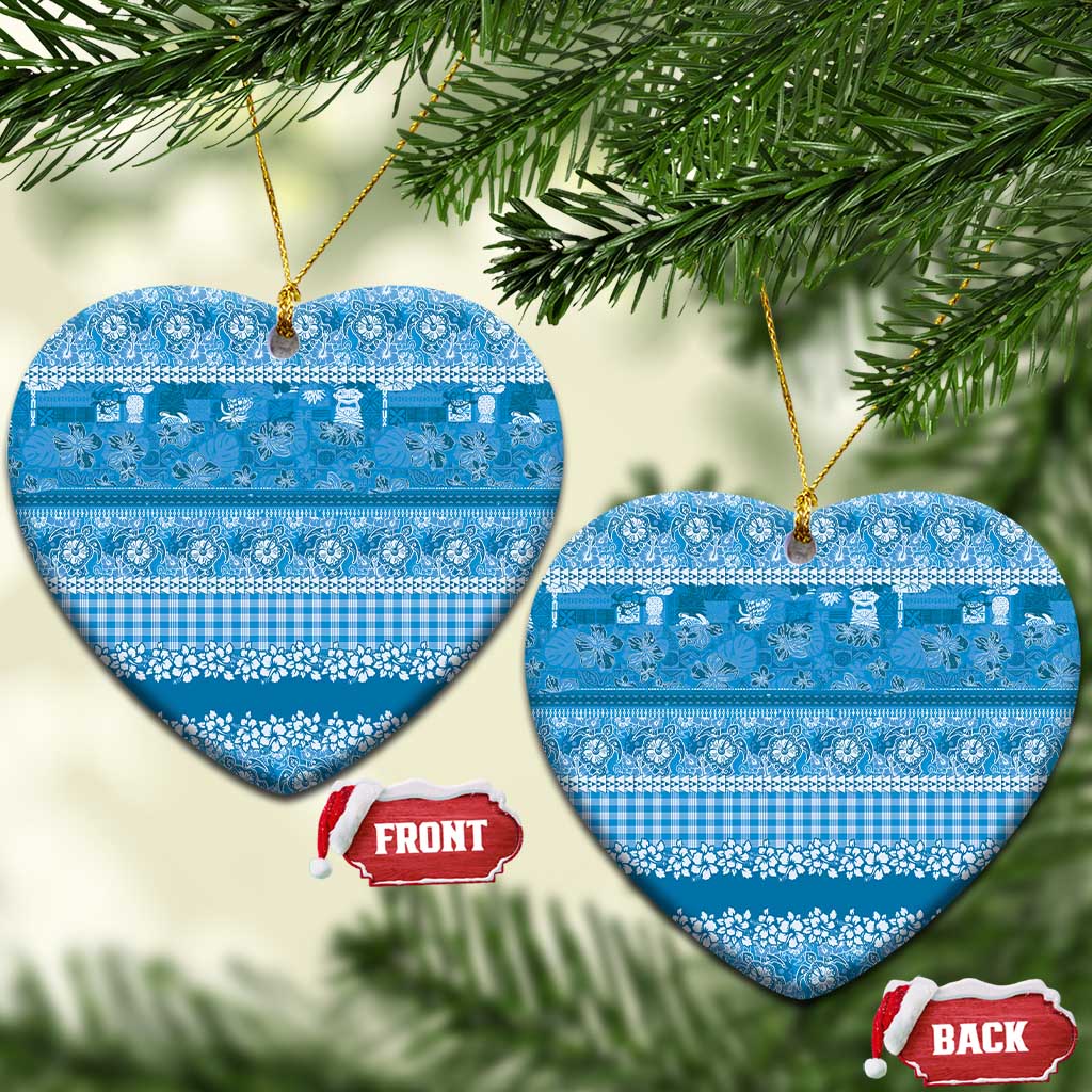 Hawaiian Hibiscus Honu Ceramic Ornament Blue Mele Kalikimaka Palaka Spirit LT9 Heart Blue - Polynesian Pride