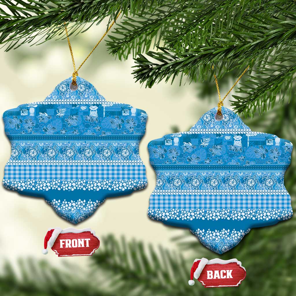 Hawaiian Hibiscus Honu Ceramic Ornament Blue Mele Kalikimaka Palaka Spirit LT9 Snow Flake Blue - Polynesian Pride