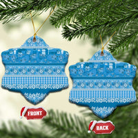 Hawaiian Hibiscus Honu Ceramic Ornament Blue Mele Kalikimaka Palaka Spirit LT9 Snow Flake Blue - Polynesian Pride