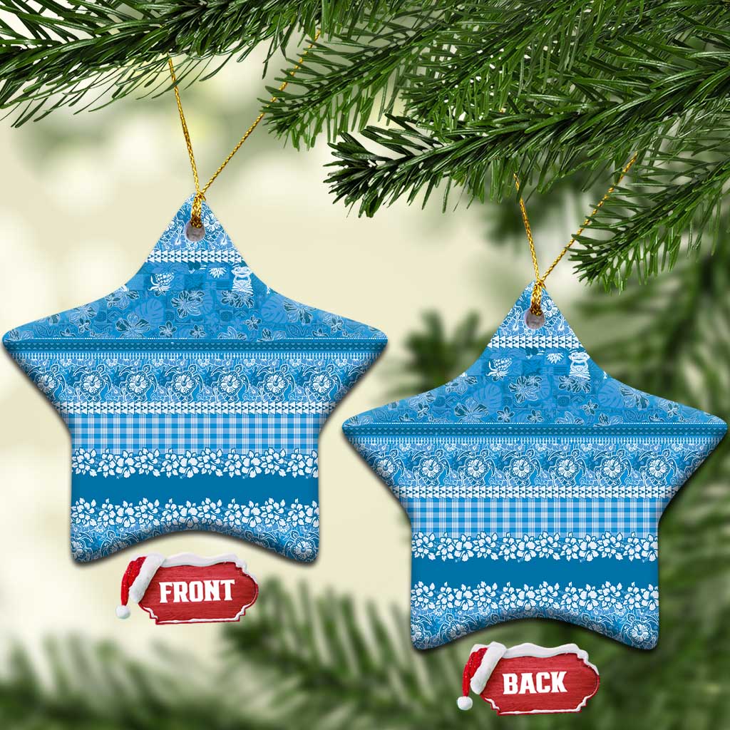 Hawaiian Hibiscus Honu Ceramic Ornament Blue Mele Kalikimaka Palaka Spirit LT9 Star Blue - Polynesian Pride