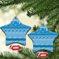 Hawaiian Hibiscus Honu Ceramic Ornament Blue Mele Kalikimaka Palaka Spirit LT9 Star Blue - Polynesian Pride