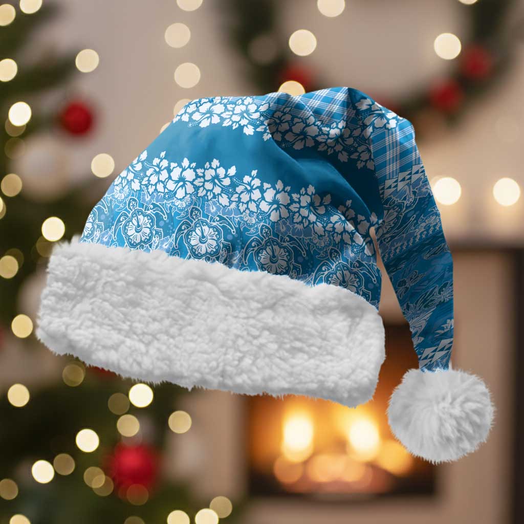 Hawaiian Hibiscus Honu Christmas Santa Hat Blue Mele Kalikimaka Palaka Spirit - Polynesian Pride