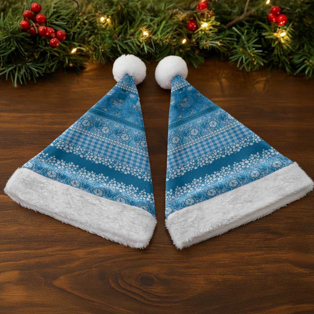Hawaiian Hibiscus Honu Christmas Santa Hat Blue Mele Kalikimaka Palaka Spirit - Polynesian Pride
