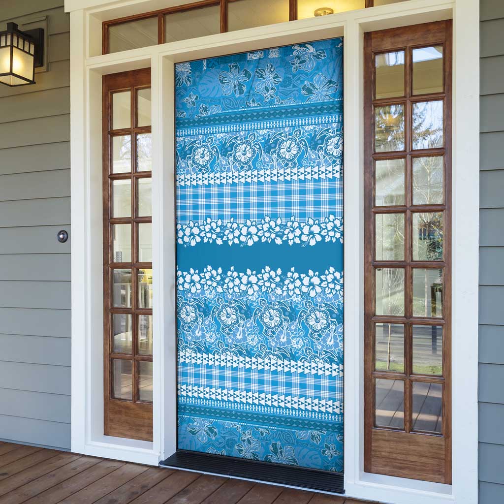 Hawaiian Hibiscus Honu Door Cover Blue Mele Kalikimaka Palaka Spirit LT9 - Polynesian Pride