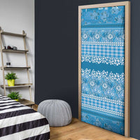 Hawaiian Hibiscus Honu Door Cover Blue Mele Kalikimaka Palaka Spirit LT9 - Polynesian Pride