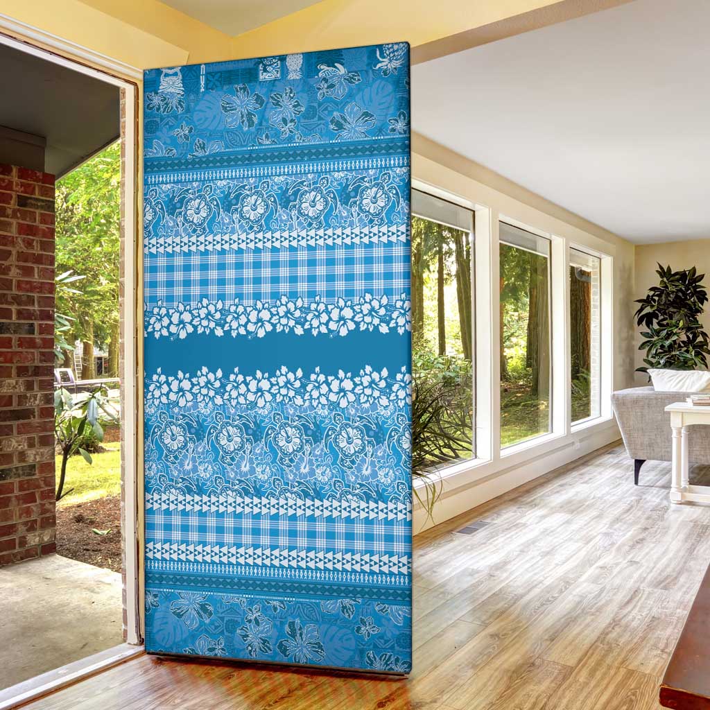 Hawaiian Hibiscus Honu Door Cover Blue Mele Kalikimaka Palaka Spirit LT9 - Polynesian Pride