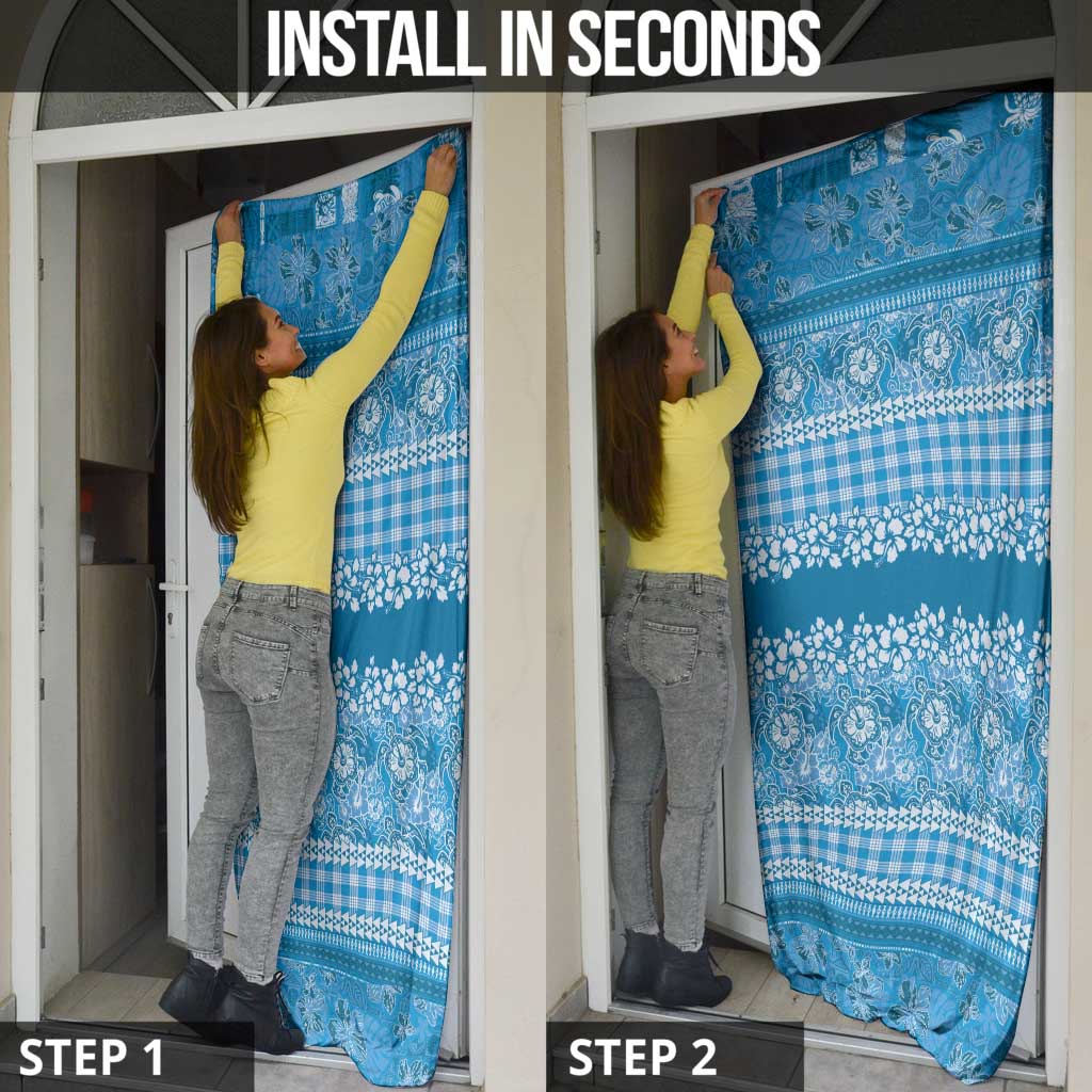 Hawaiian Hibiscus Honu Door Cover Blue Mele Kalikimaka Palaka Spirit LT9 - Polynesian Pride