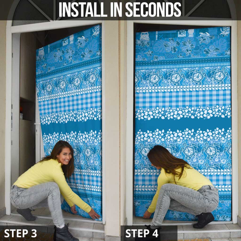 Hawaiian Hibiscus Honu Door Cover Blue Mele Kalikimaka Palaka Spirit LT9 - Polynesian Pride