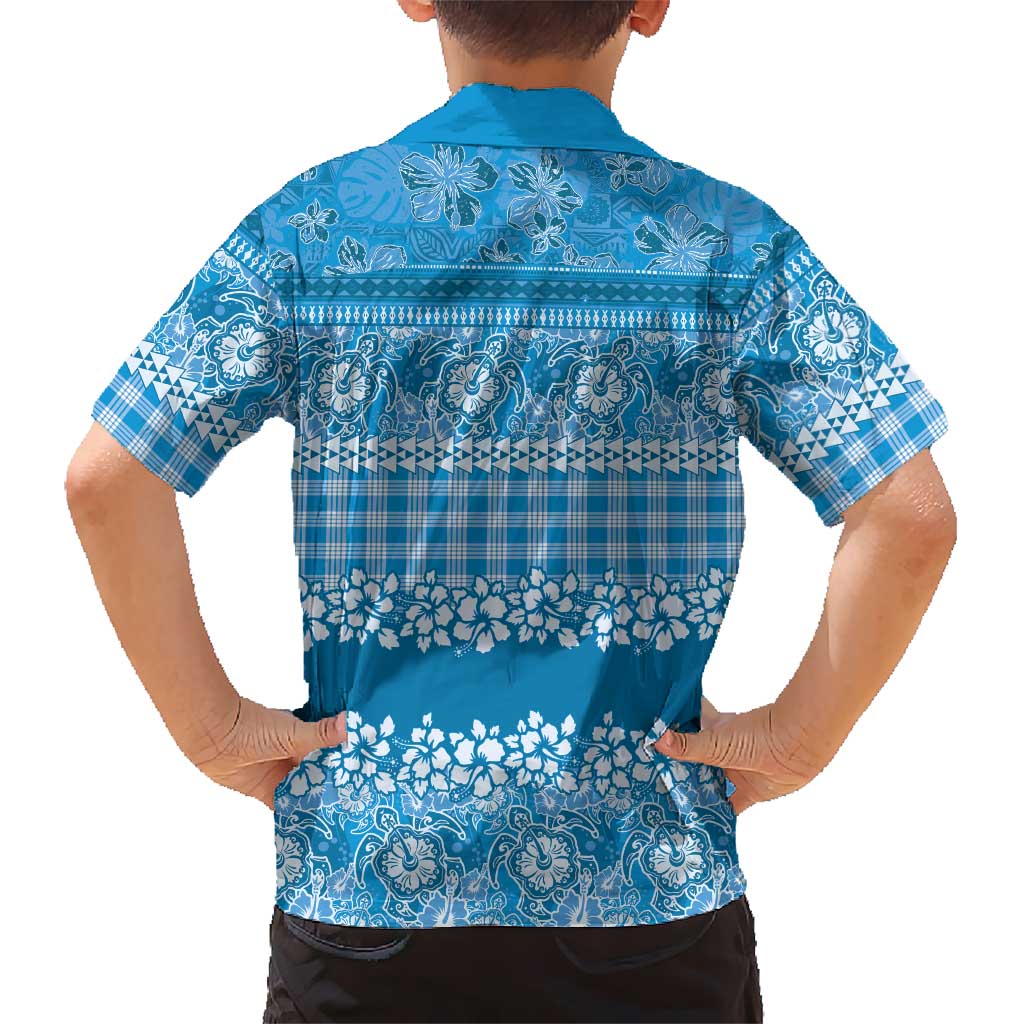 Hawaiian Hibiscus Honu Family Matching Long Sleeve Bodycon Dress and Hawaiian Shirt Blue Mele Kalikimaka Palaka Spirit LT9 - Polynesian Pride