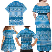 Hawaiian Hibiscus Honu Family Matching Off Shoulder Maxi Dress and Hawaiian Shirt Blue Mele Kalikimaka Palaka Spirit LT9 - Polynesian Pride