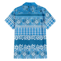 Hawaiian Hibiscus Honu Family Matching Off Shoulder Maxi Dress and Hawaiian Shirt Blue Mele Kalikimaka Palaka Spirit LT9 - Polynesian Pride
