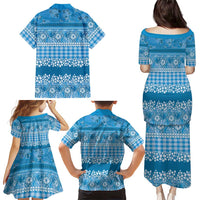 Hawaiian Hibiscus Honu Family Matching Puletasi and Hawaiian Shirt Blue Mele Kalikimaka Palaka Spirit LT9 - Polynesian Pride