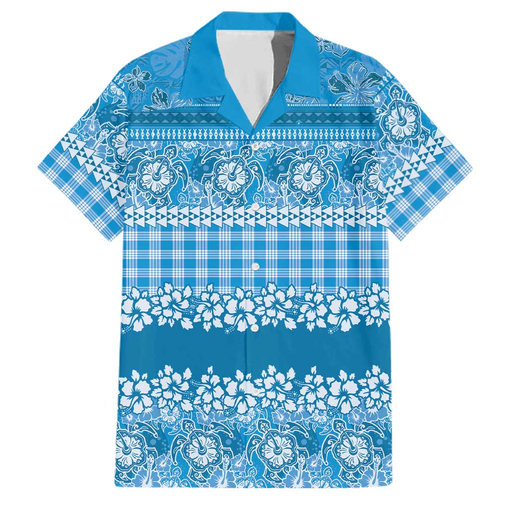 Hawaiian Hibiscus Honu Family Matching Puletasi and Hawaiian Shirt Blue Mele Kalikimaka Palaka Spirit LT9 Dad's Shirt - Short Sleeve Blue - Polynesian Pride