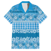 Hawaiian Hibiscus Honu Family Matching Short Sleeve Bodycon Dress and Hawaiian Shirt Blue Mele Kalikimaka Palaka Spirit LT9 Dad's Shirt - Short Sleeve Blue - Polynesian Pride