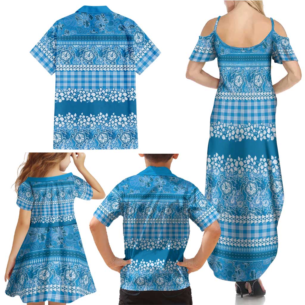 Hawaiian Hibiscus Honu Family Matching Summer Maxi Dress and Hawaiian Shirt Blue Mele Kalikimaka Palaka Spirit LT9 - Polynesian Pride