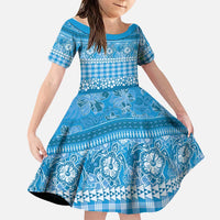 Hawaiian Hibiscus Honu Family Matching Tank Maxi Dress and Hawaiian Shirt Blue Mele Kalikimaka Palaka Spirit LT9 Daughter's Dress Blue - Polynesian Pride