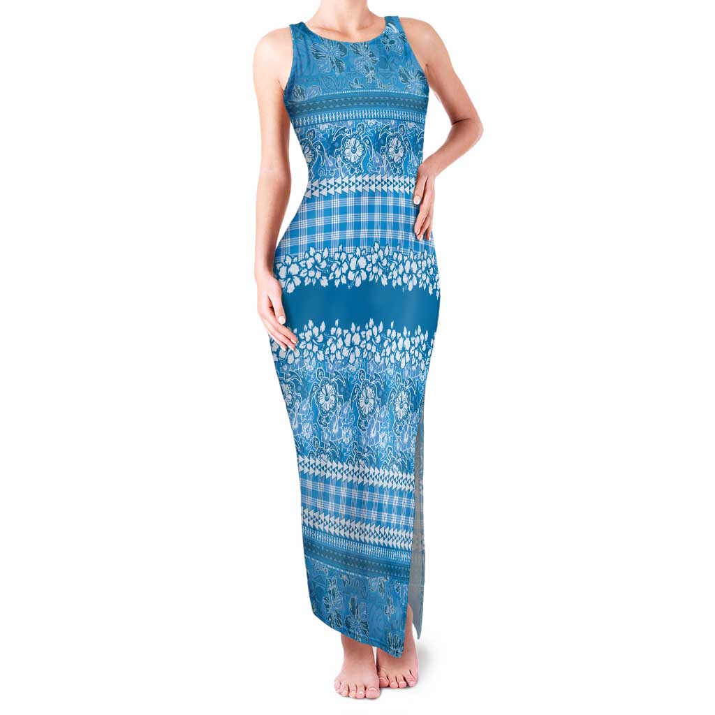 Hawaiian Hibiscus Honu Family Matching Tank Maxi Dress and Hawaiian Shirt Blue Mele Kalikimaka Palaka Spirit LT9 Blue - Polynesian Pride