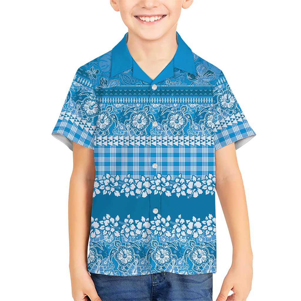 Hawaiian Hibiscus Honu Family Matching Tank Maxi Dress and Hawaiian Shirt Blue Mele Kalikimaka Palaka Spirit LT9 - Polynesian Pride