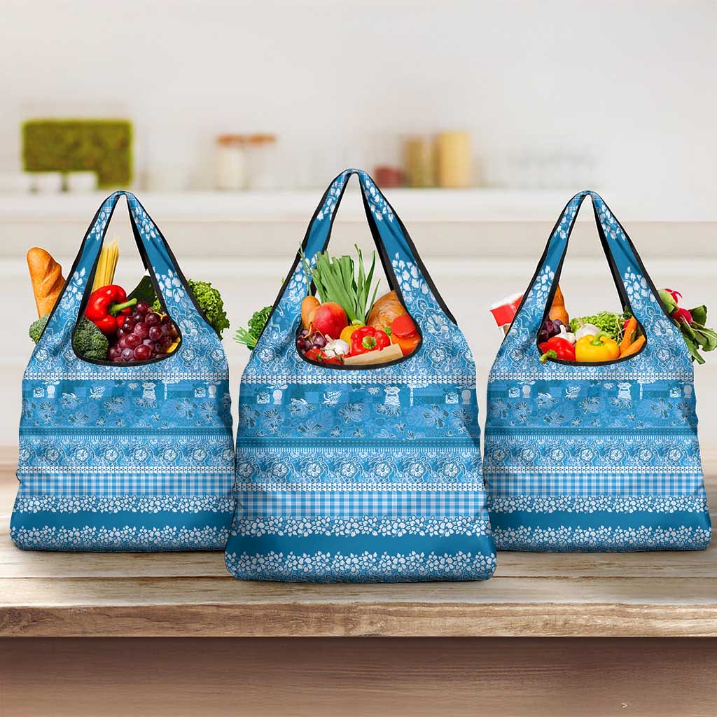 Hawaiian Hibiscus Honu Grocery Bag Blue Mele Kalikimaka Palaka Spirit - Polynesian Pride