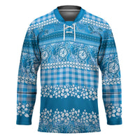 Hawaiian Hibiscus Honu Hockey Jersey Blue Mele Kalikimaka Palaka Spirit - Polynesian Pride
