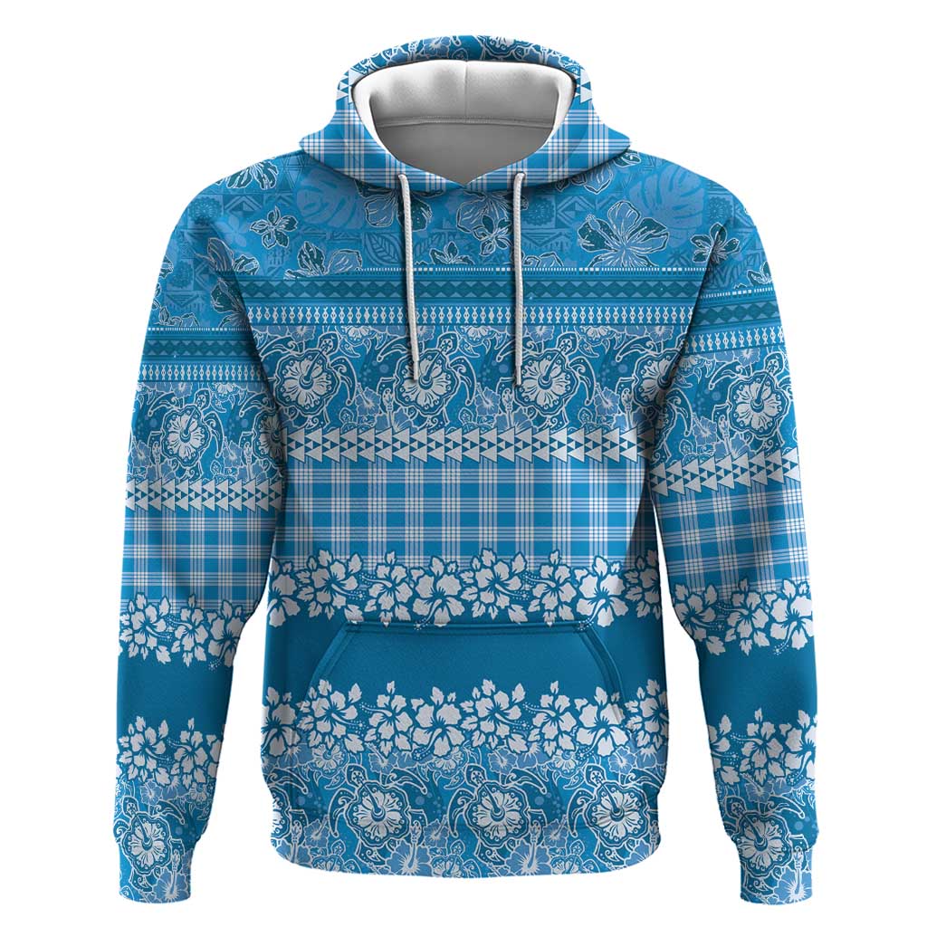 Hawaiian Hibiscus Honu Hoodie Blue Mele Kalikimaka Palaka Spirit - Polynesian Pride