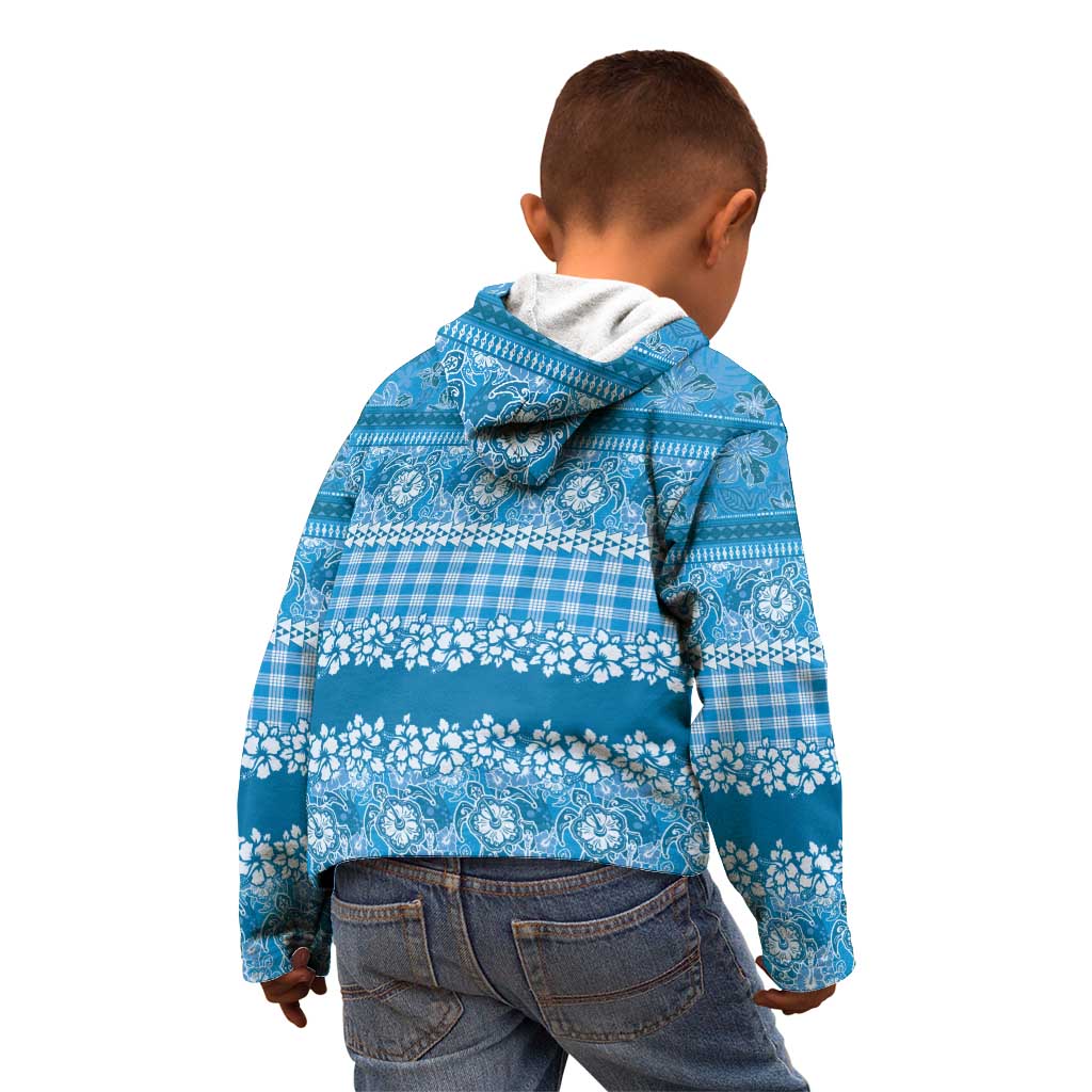 Hawaiian Hibiscus Honu Kid Hoodie Blue Mele Kalikimaka Palaka Spirit - Polynesian Pride