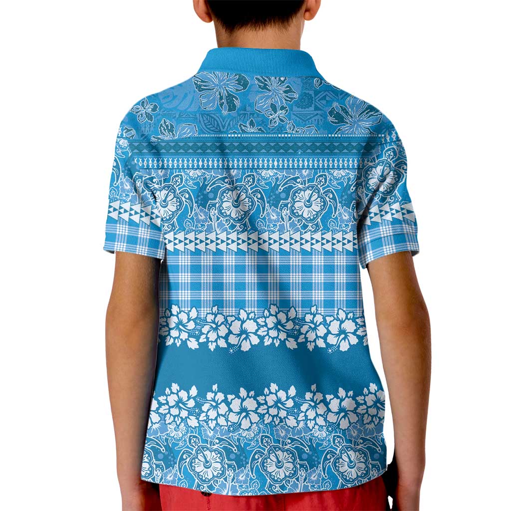 Hawaiian Hibiscus Honu Kid Polo Shirt Blue Mele Kalikimaka Palaka Spirit - Polynesian Pride