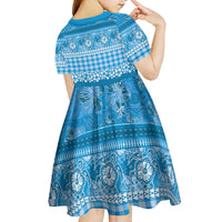 Hawaiian Hibiscus Honu Kid Short Sleeve Dress Blue Mele Kalikimaka Palaka Spirit - Polynesian Pride