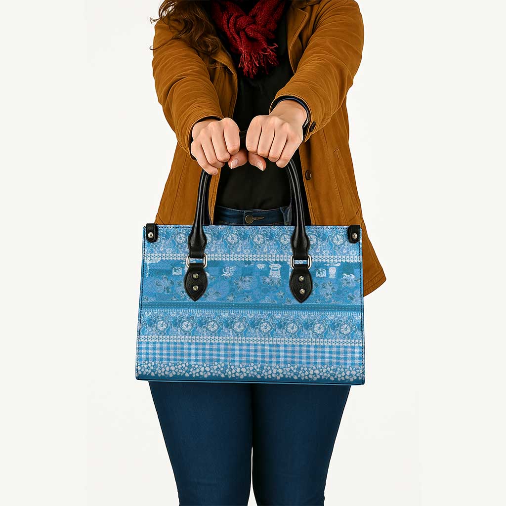 Hawaiian Hibiscus Honu Leather Bag Blue Mele Kalikimaka Palaka Spirit - Polynesian Pride