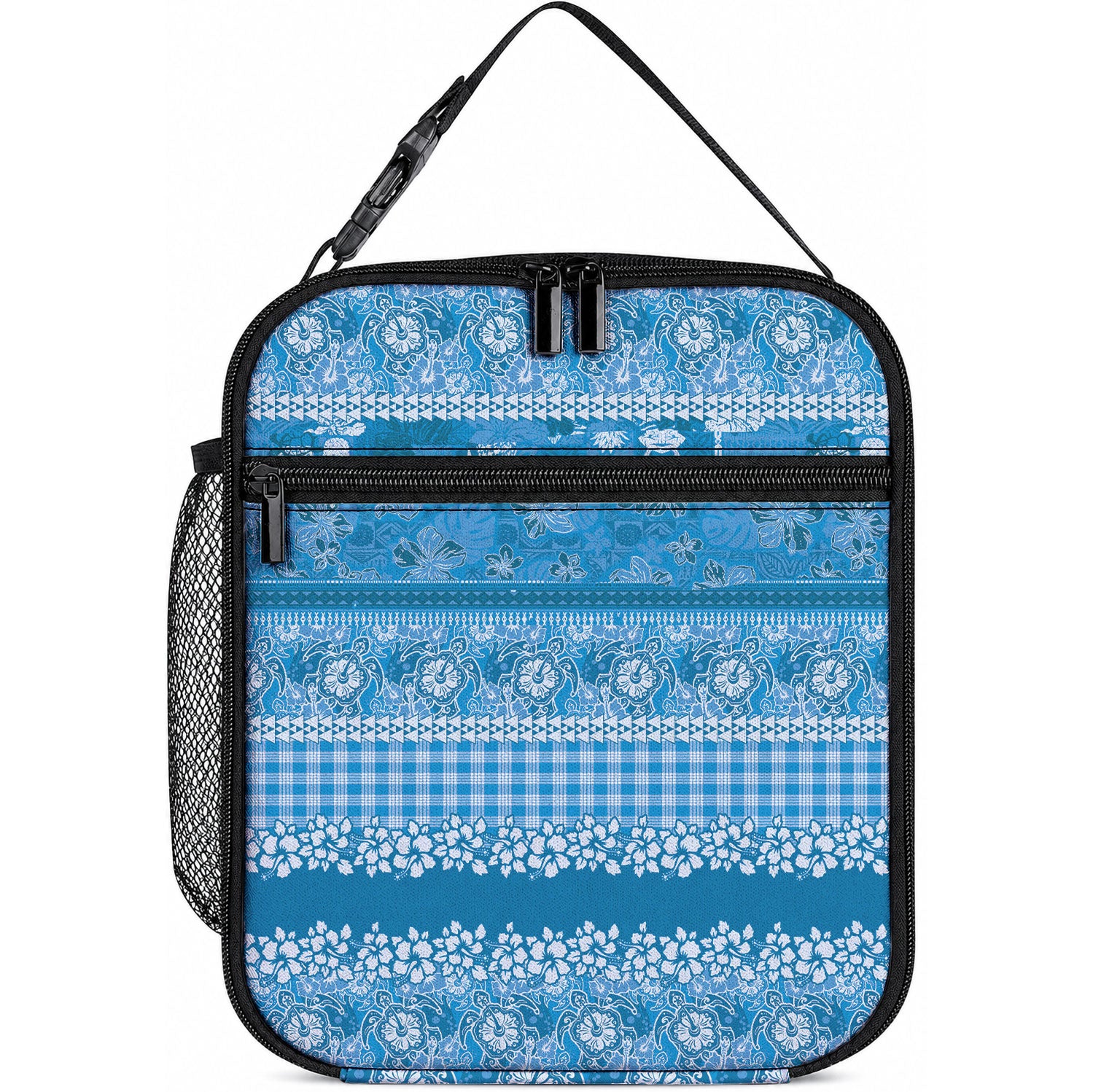Hawaiian Hibiscus Honu Lunch Bag Blue Mele Kalikimaka Palaka Spirit LT9 10.2 × 8.3 × 4.3 inch Blue - Polynesian Pride
