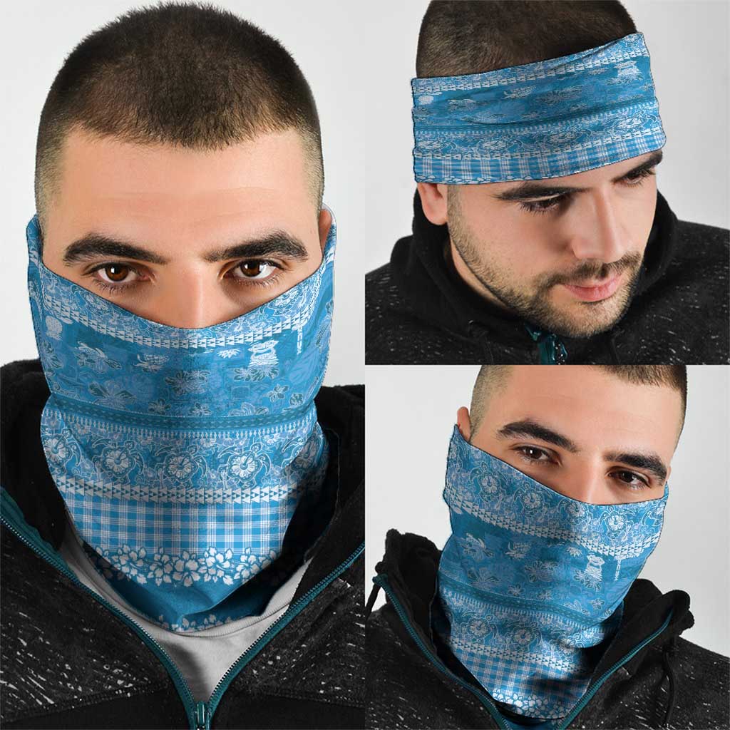 Hawaiian Hibiscus Honu Neck Gaiter Blue Mele Kalikimaka Palaka Spirit - Polynesian Pride