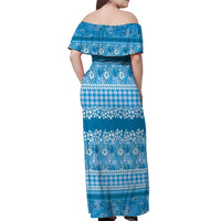 Hawaiian Hibiscus Honu Off Shoulder Maxi Dress Blue Mele Kalikimaka Palaka Spirit LT9 - Polynesian Pride