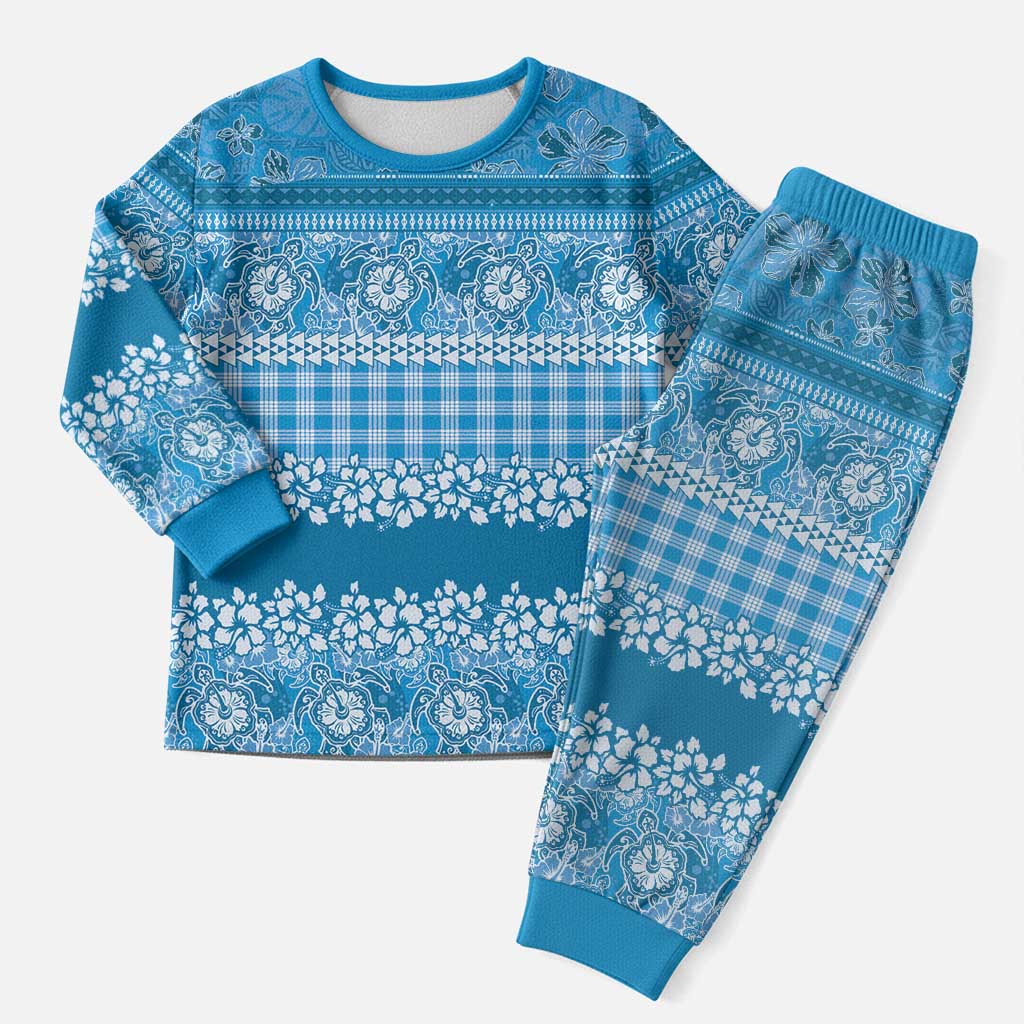 Hawaiian Hibiscus Honu Christmas Pajama Set Blue Mele Kalikimaka Palaka Spirit - Polynesian Pride